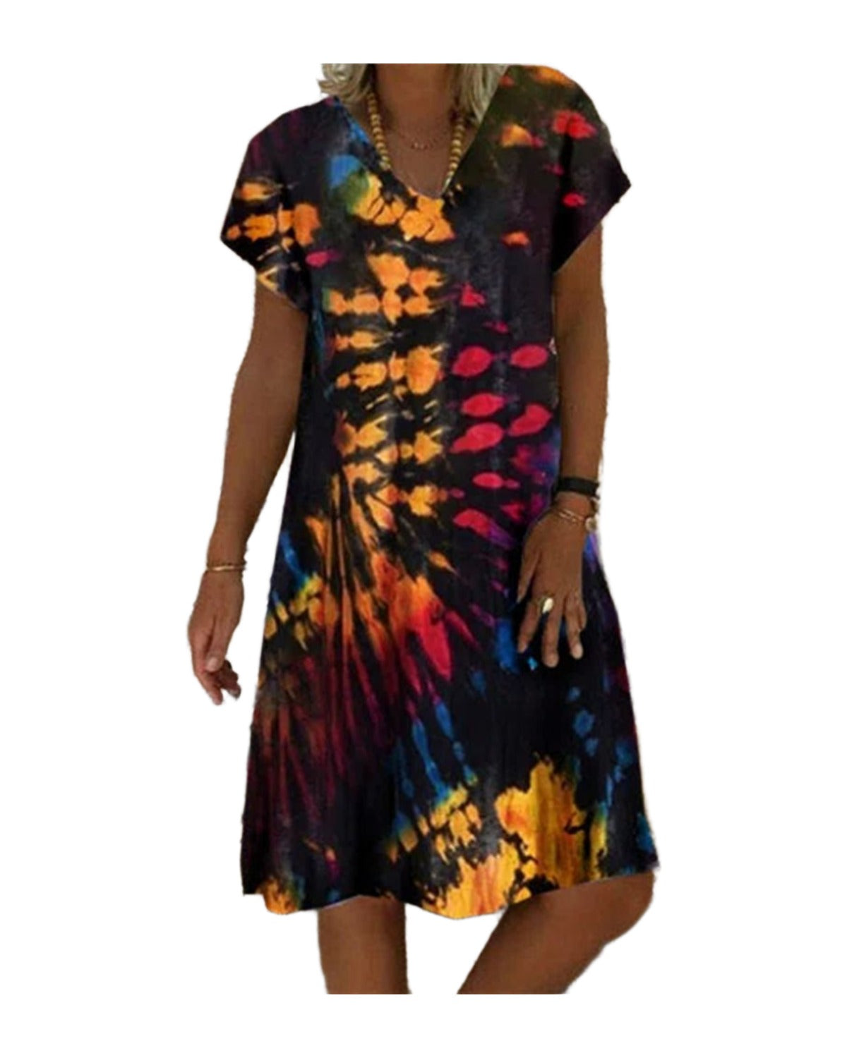 Print Short-sleeved V-neck Mid-length Dress photo 7