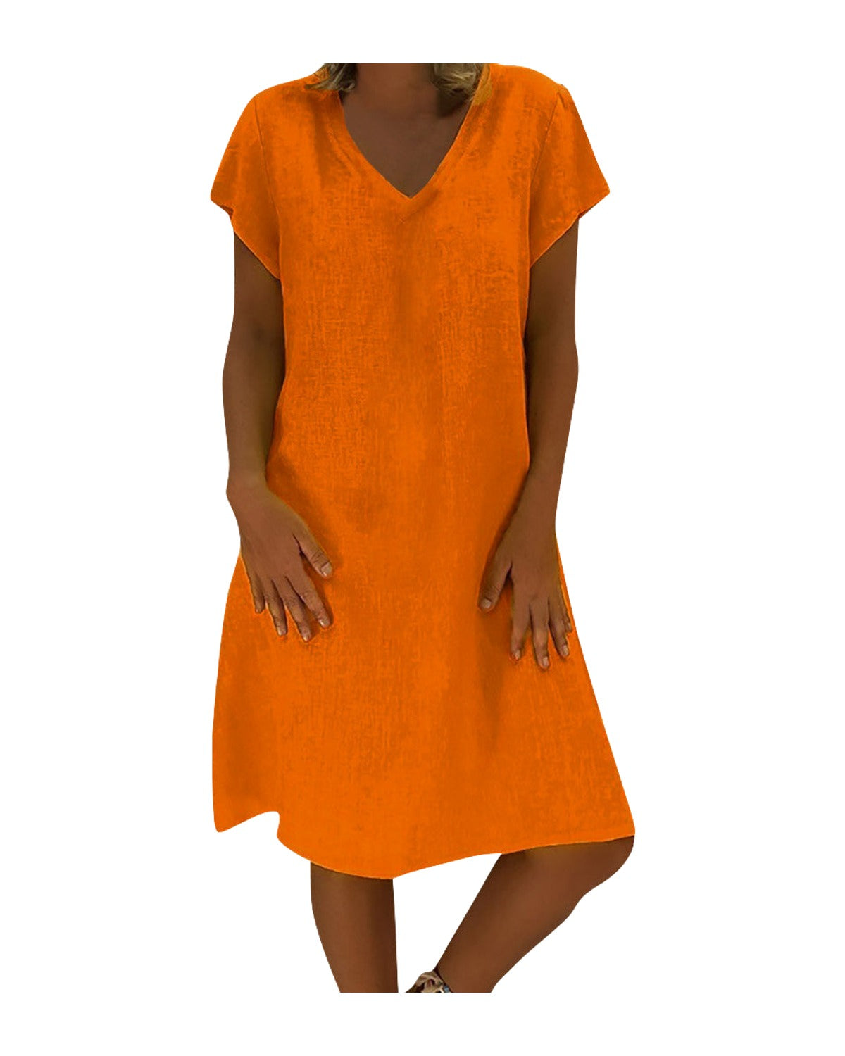 Print Short-sleeved V-neck Mid-length Dress photo 8