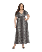 Broken Beautiful Leopard V-neck Long Dress Short Sleeves photo 2