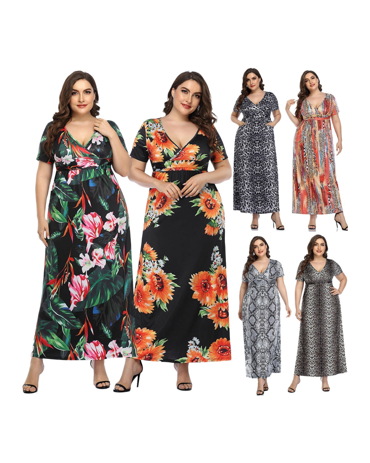 Broken Beautiful Leopard V-neck Long Dress Short Sleeves photo 5
