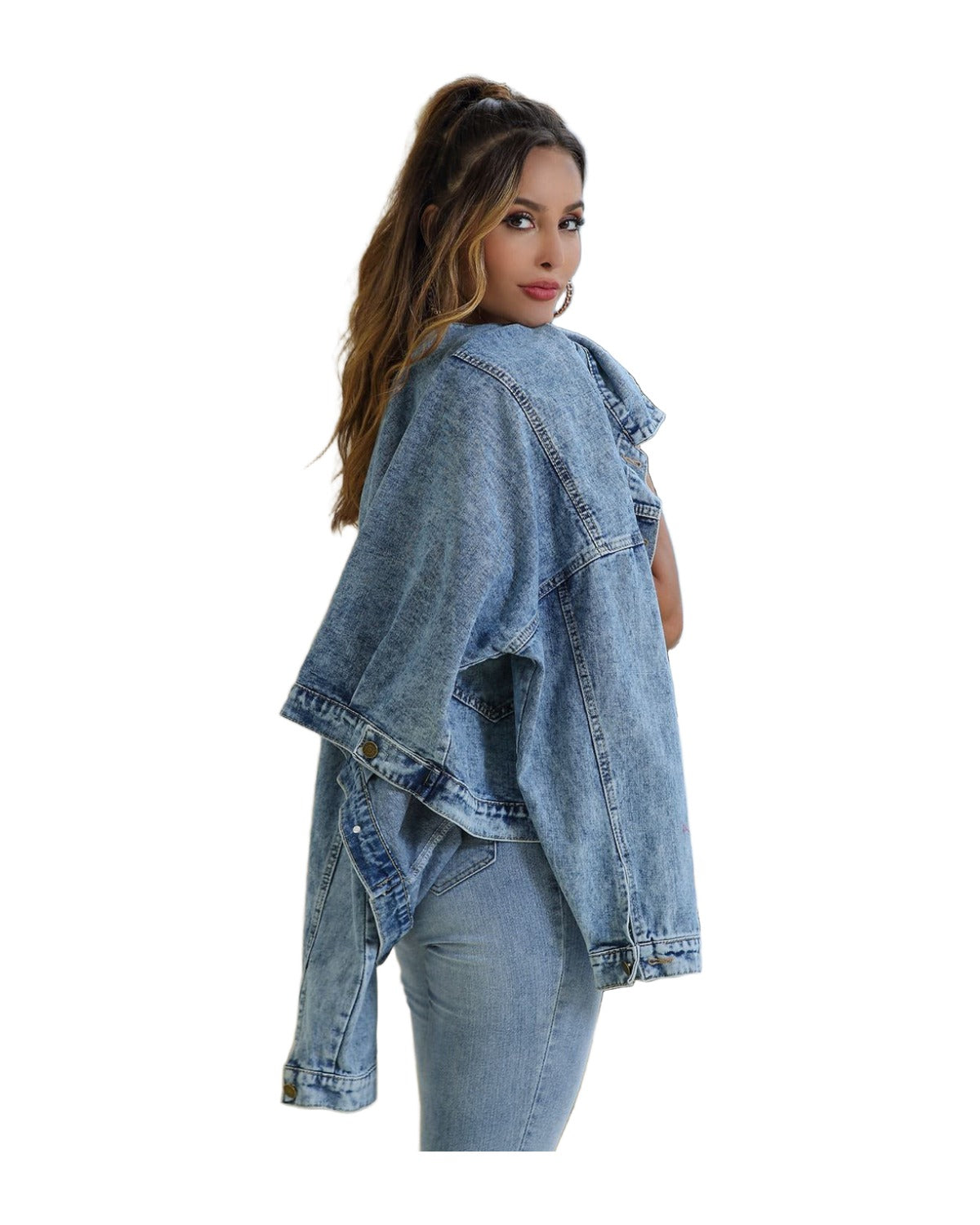 Water Blue Short Loose Casual Denim Jacket photo 2