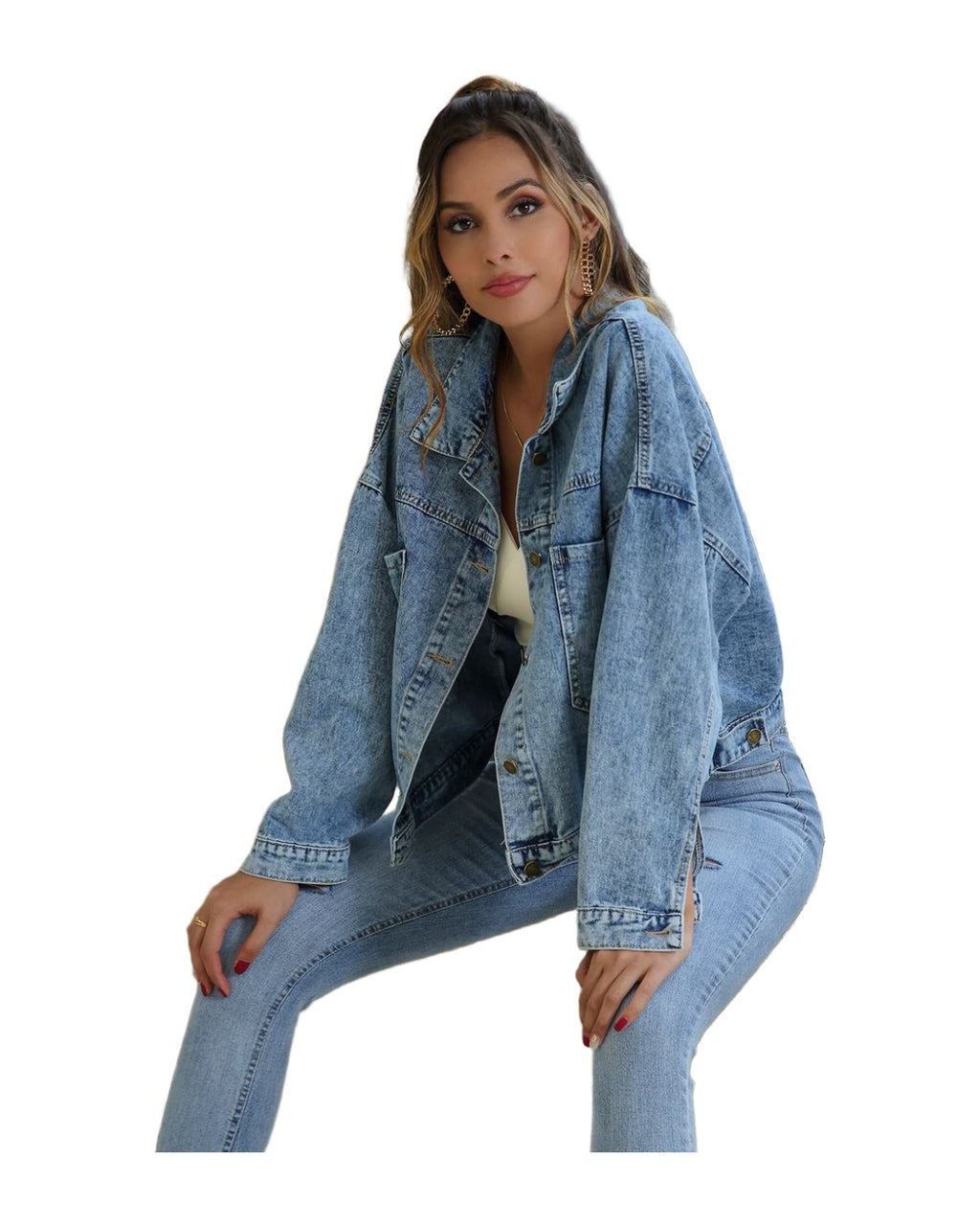 Water Blue Short Loose Casual Denim Jacket photo 3