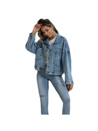 Water Blue Short Loose Casual Denim Jacket