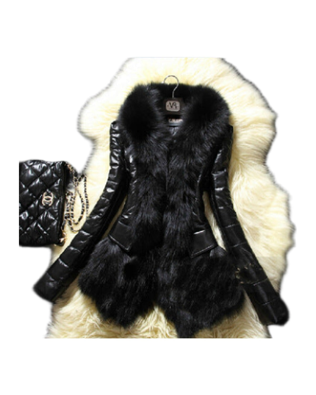 Faux Fur Large Fur Collar Leather Jacket photo 1