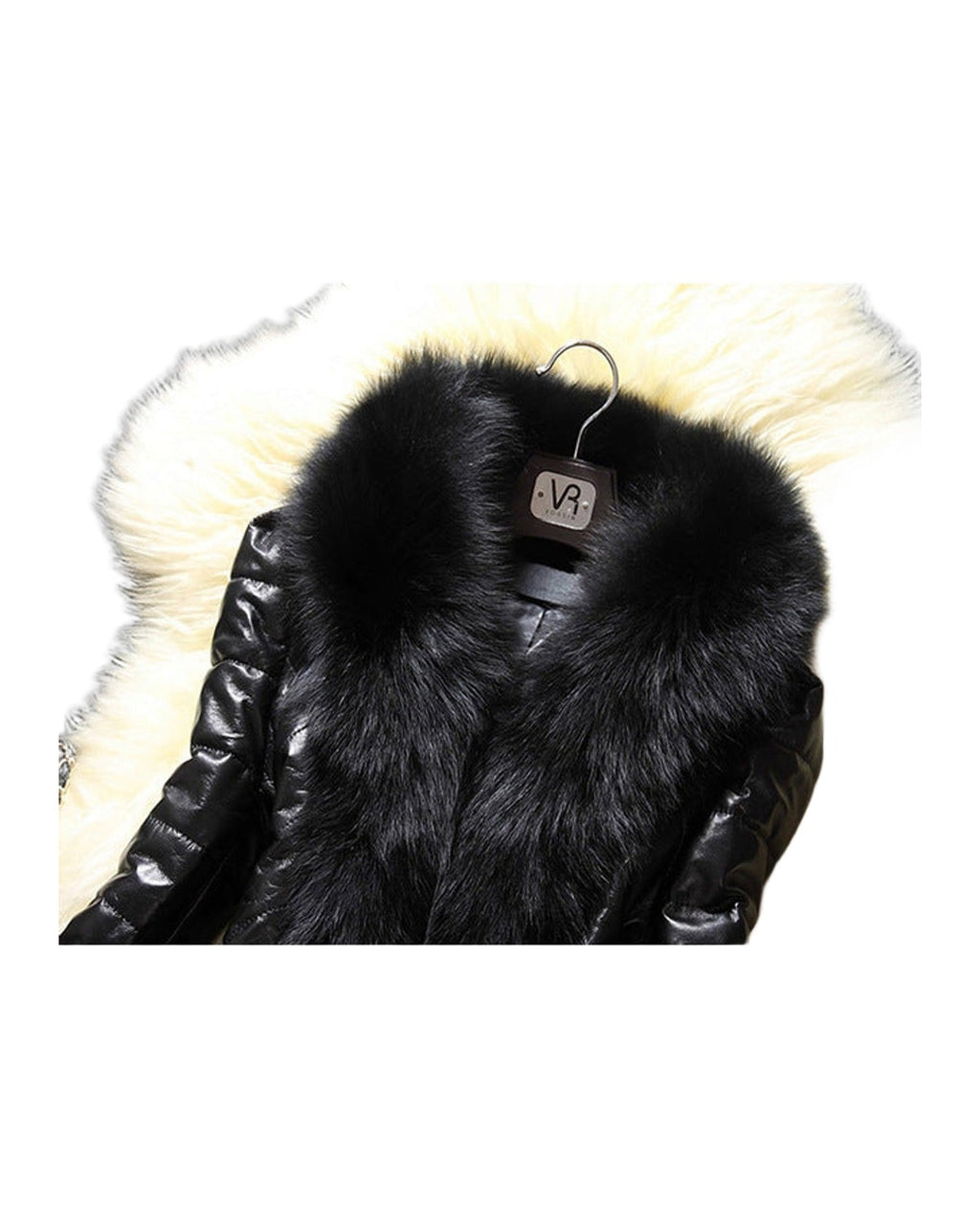 Faux Fur Large Fur Collar Leather Jacket photo 3