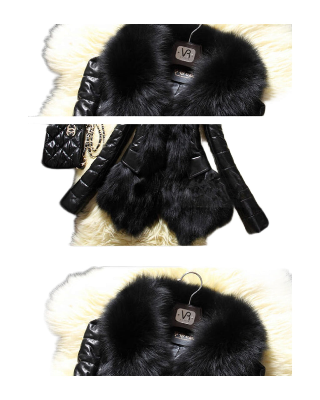 Faux Fur Large Fur Collar Leather Jacket photo 5