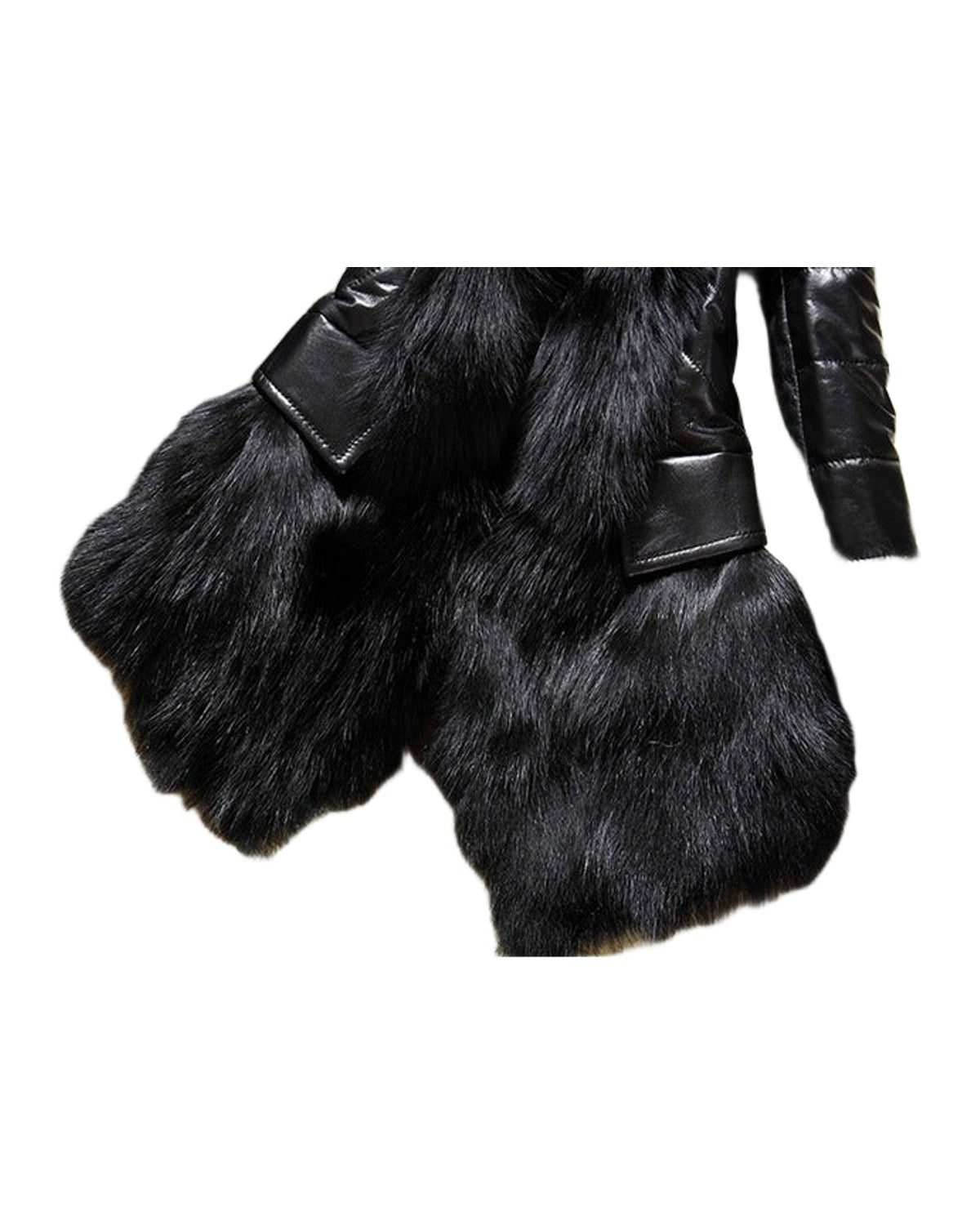 Faux Fur Large Fur Collar Leather Jacket photo 6