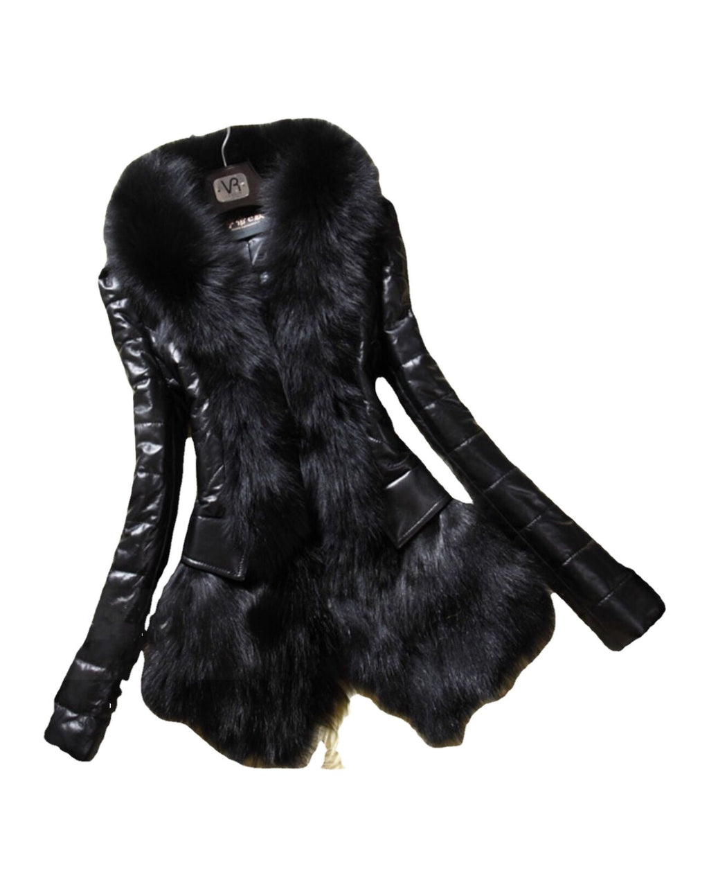 Faux Fur Large Fur Collar Leather Jacket photo 7