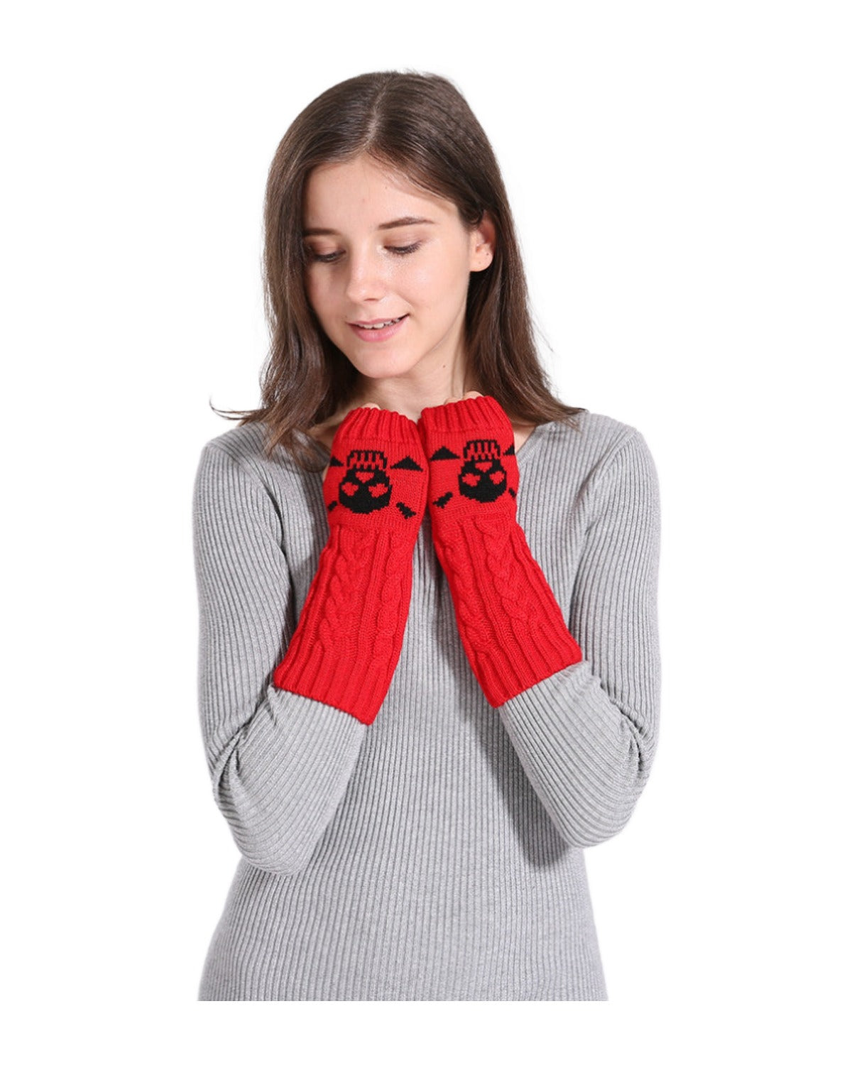 Warm Twisted Skull Knit Short Gloves Wool photo 1