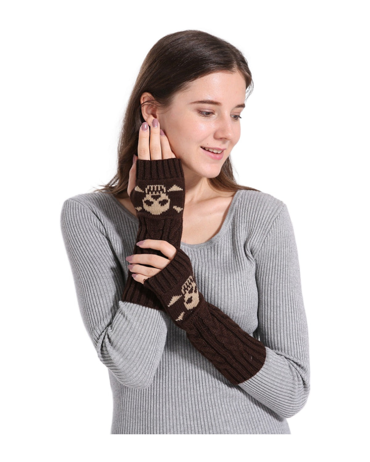 Warm Twisted Skull Knit Short Gloves Wool photo 3
