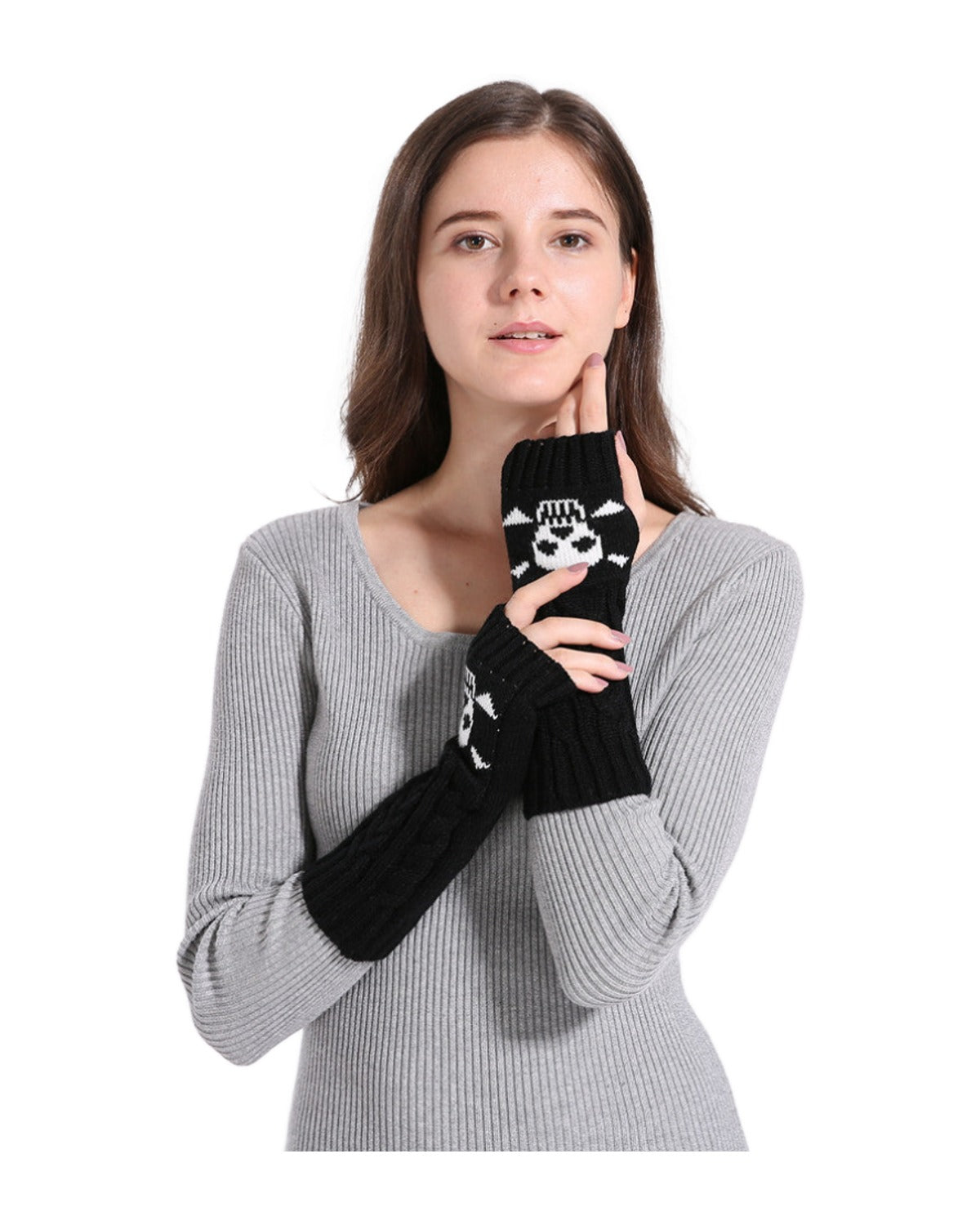 Warm Twisted Skull Knit Short Gloves Wool photo 9