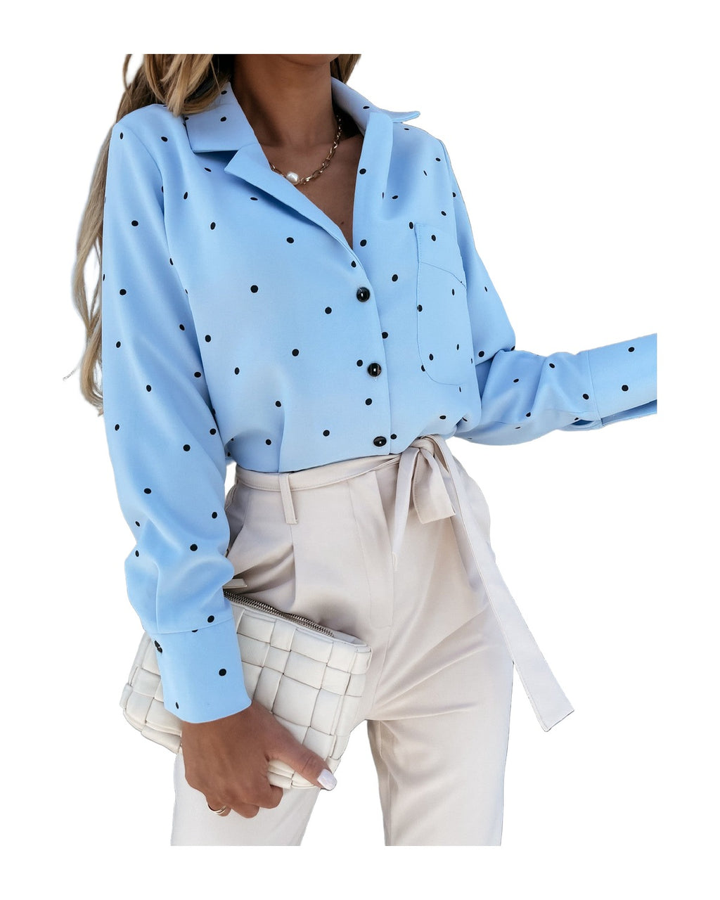 Slim Button Polka Dot Long Sleeve Pocket Shirt photo 2