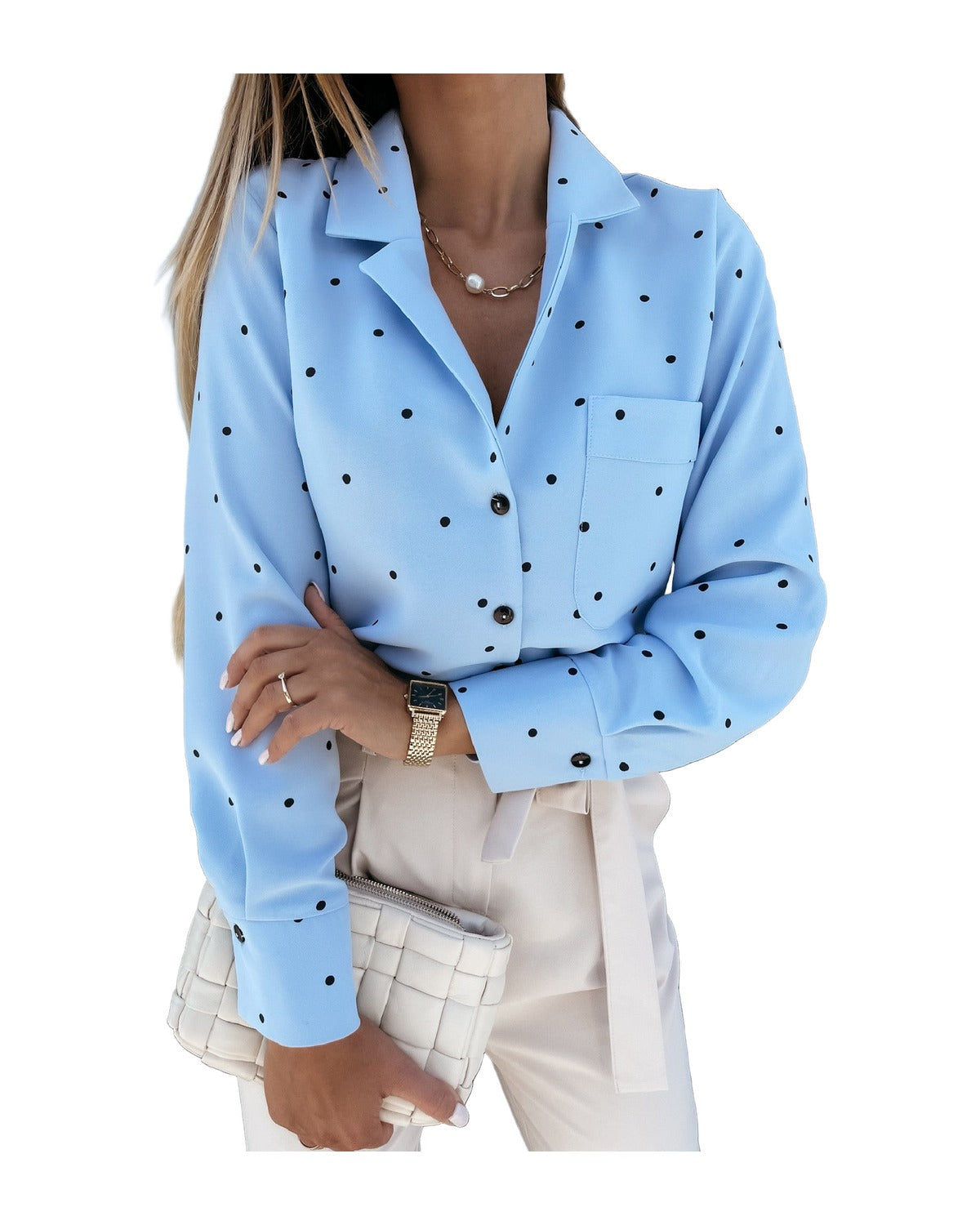 Slim Button Polka Dot Long Sleeve Pocket Shirt photo 3