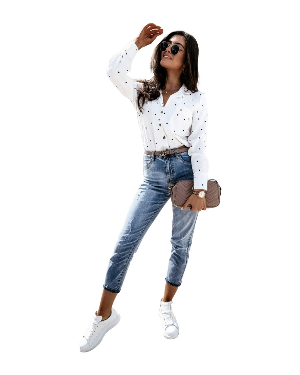 Slim Button Polka Dot Long Sleeve Pocket Shirt photo 4