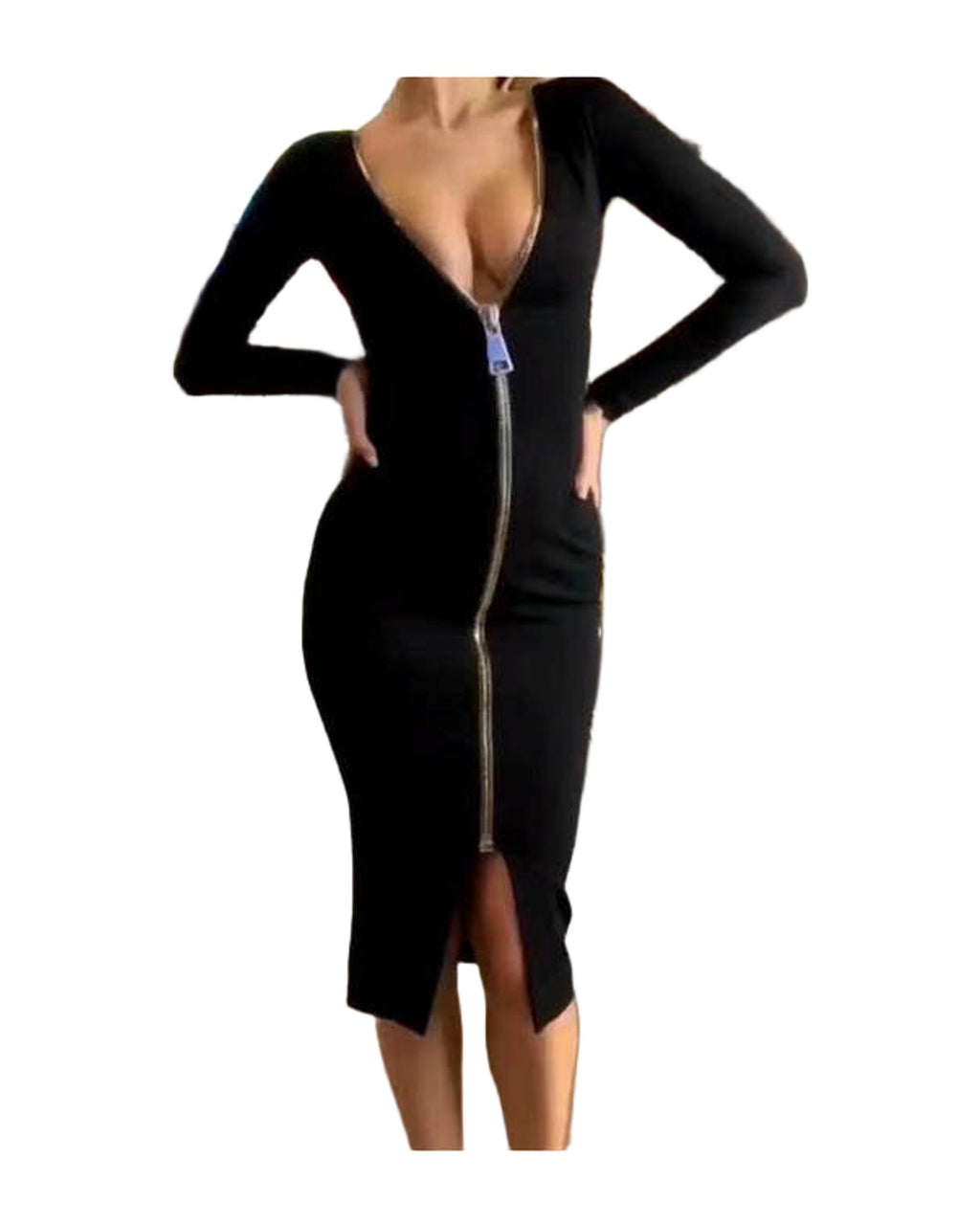 Slim Deep V Metal Zipper Front Back Bandage Dress photo 1