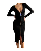 Slim Deep V Metal Zipper Front Back Bandage Dress photo 1