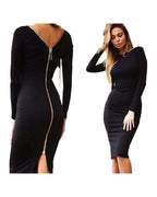 Slim Deep V Metal Zipper Front Back Bandage Dress photo 2