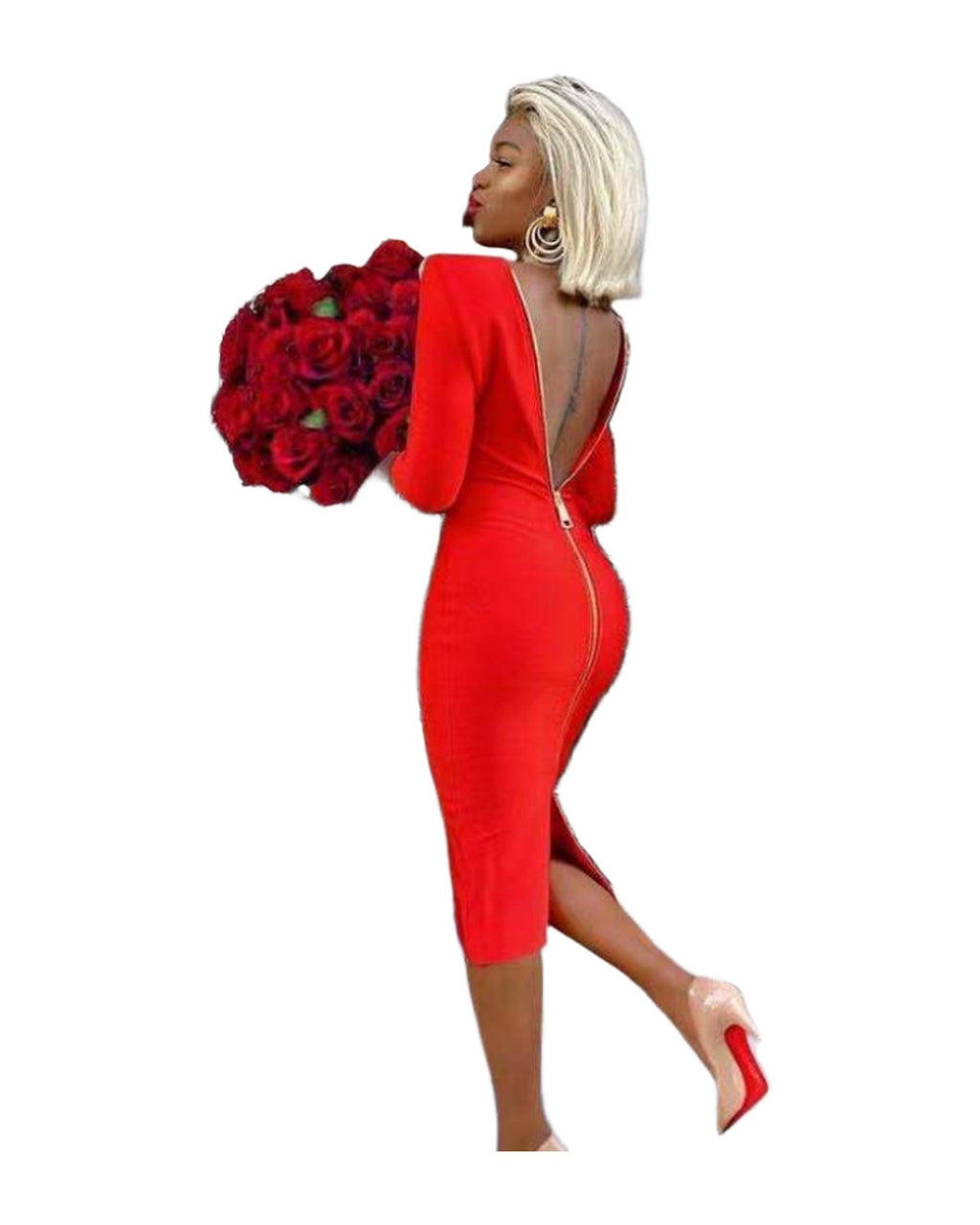 Slim Deep V Metal Zipper Front Back Bandage Dress photo 3