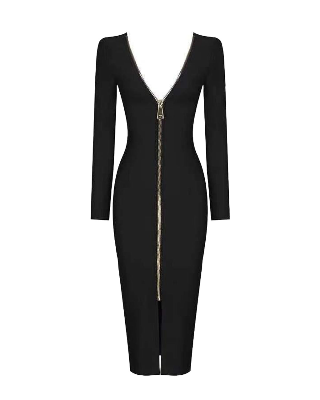 Slim Deep V Metal Zipper Front Back Bandage Dress photo 5
