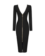 Slim Deep V Metal Zipper Front Back Bandage Dress photo 5