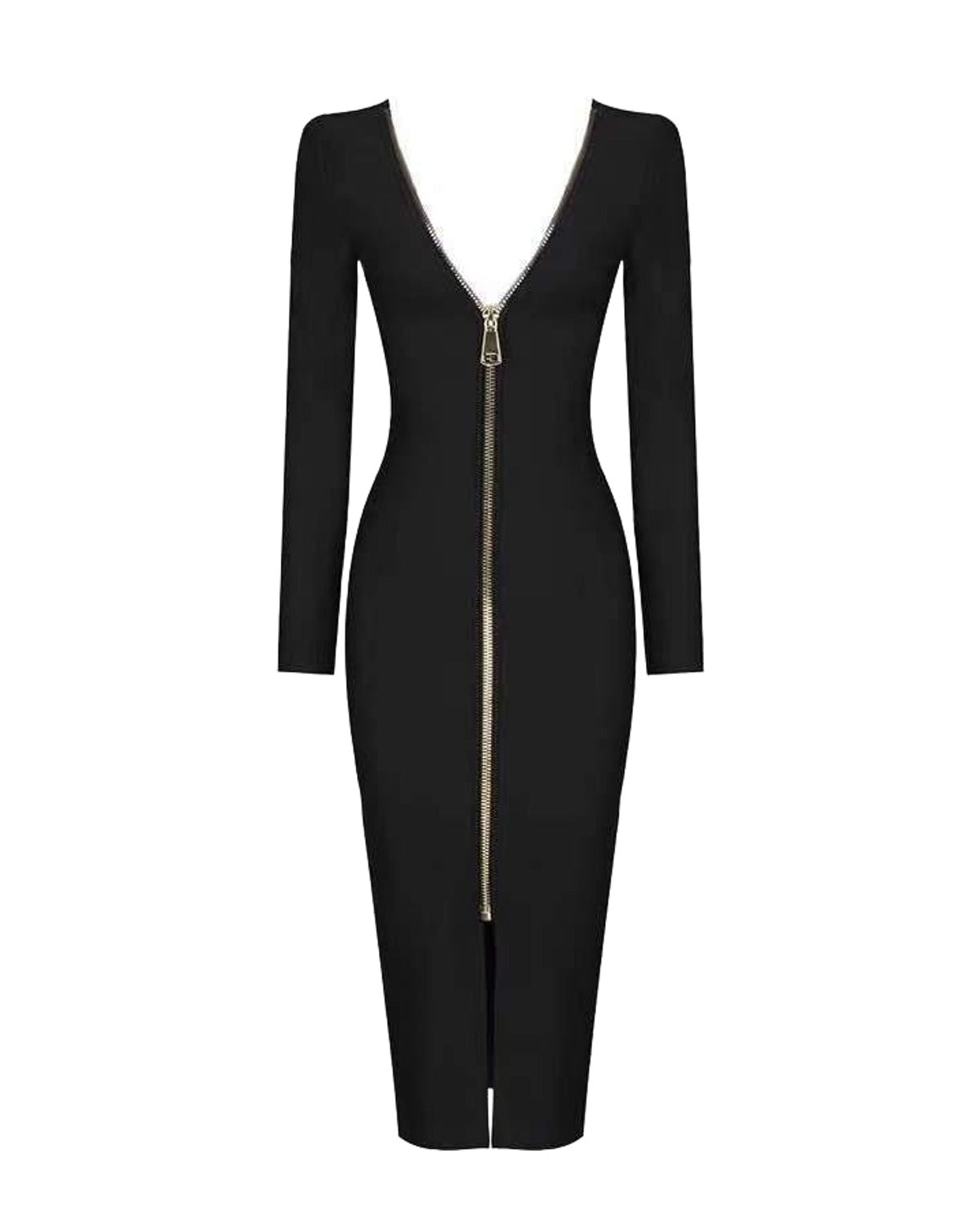 Slim Deep V Metal Zipper Front Back Bandage Dress photo 5