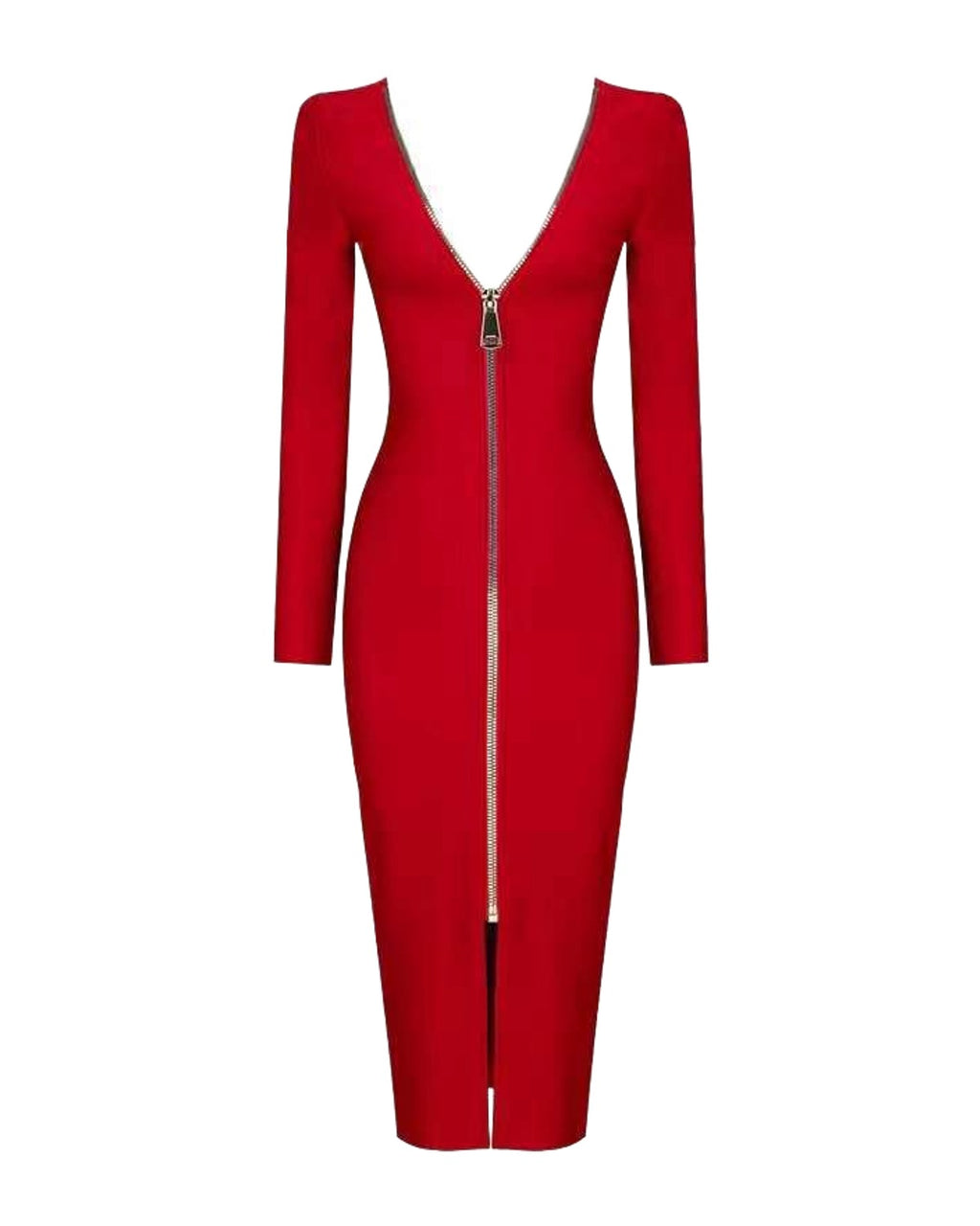 Slim Deep V Metal Zipper Front Back Bandage Dress photo 6