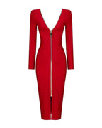 Slim Deep V Metal Zipper Front Back Bandage Dress photo 6