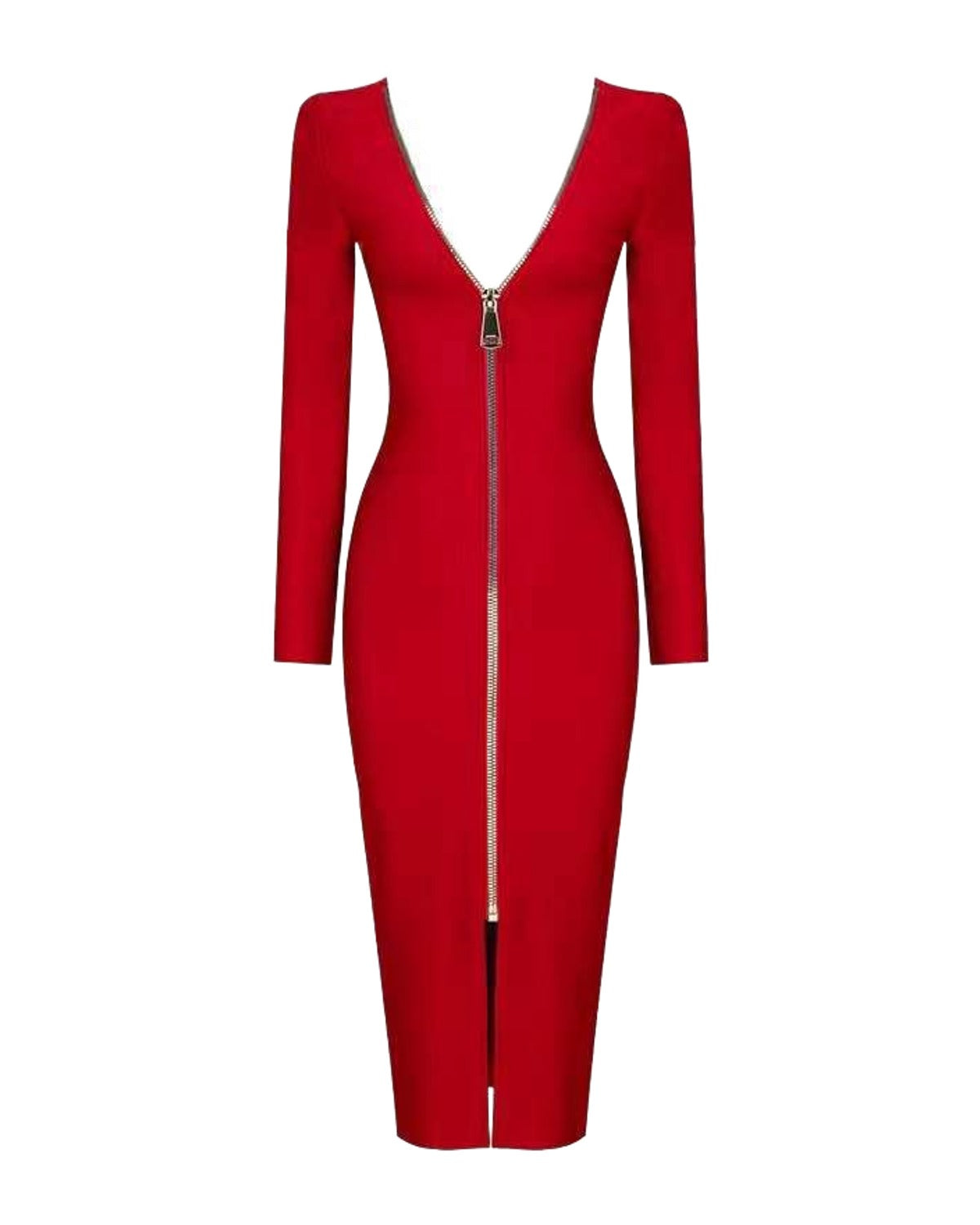 Slim Deep V Metal Zipper Front Back Bandage Dress photo 6