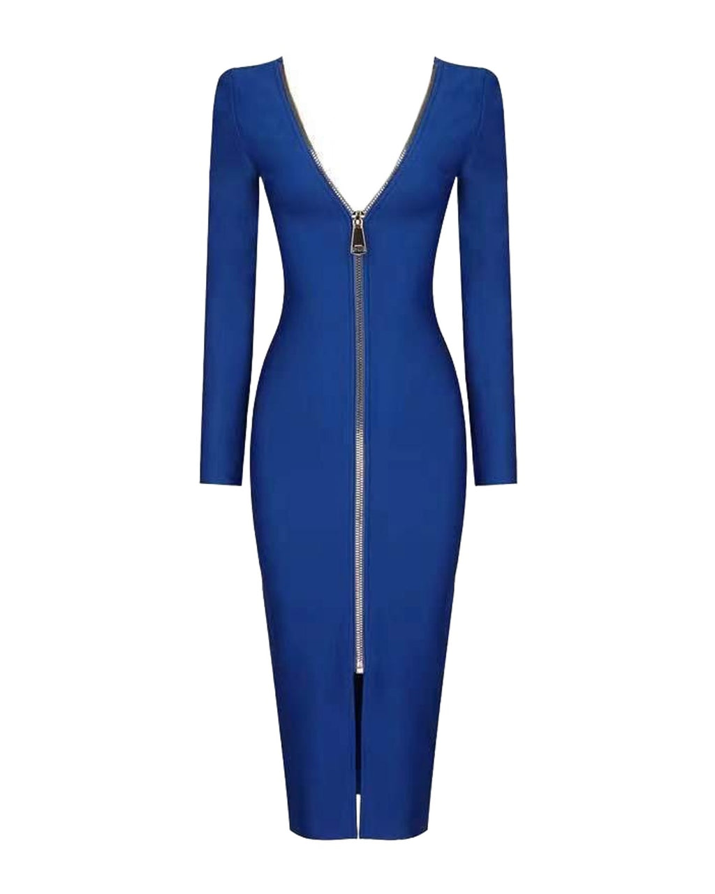 Slim Deep V Metal Zipper Front Back Bandage Dress photo 7