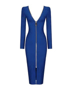 Slim Deep V Metal Zipper Front Back Bandage Dress photo 7