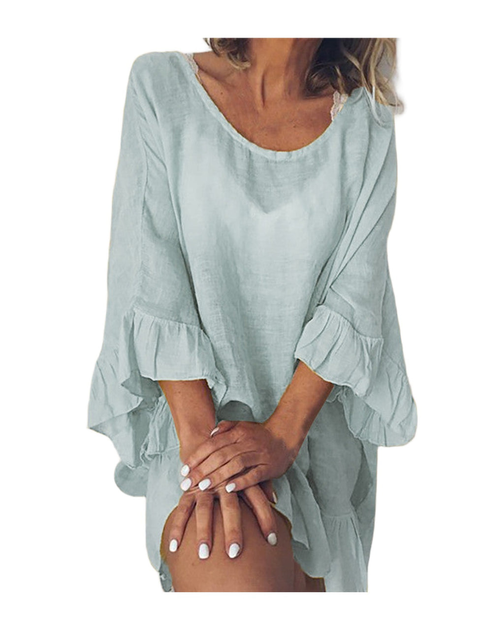 Blouse Cotton Linen Stitching Large Size Ruffle Dress photo 2