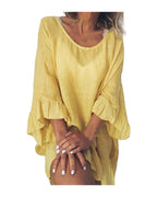 Blouse Cotton Linen Stitching Large Size Ruffle Dress photo 3