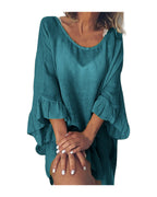 Blouse Cotton Linen Stitching Large Size Ruffle Dress photo 4