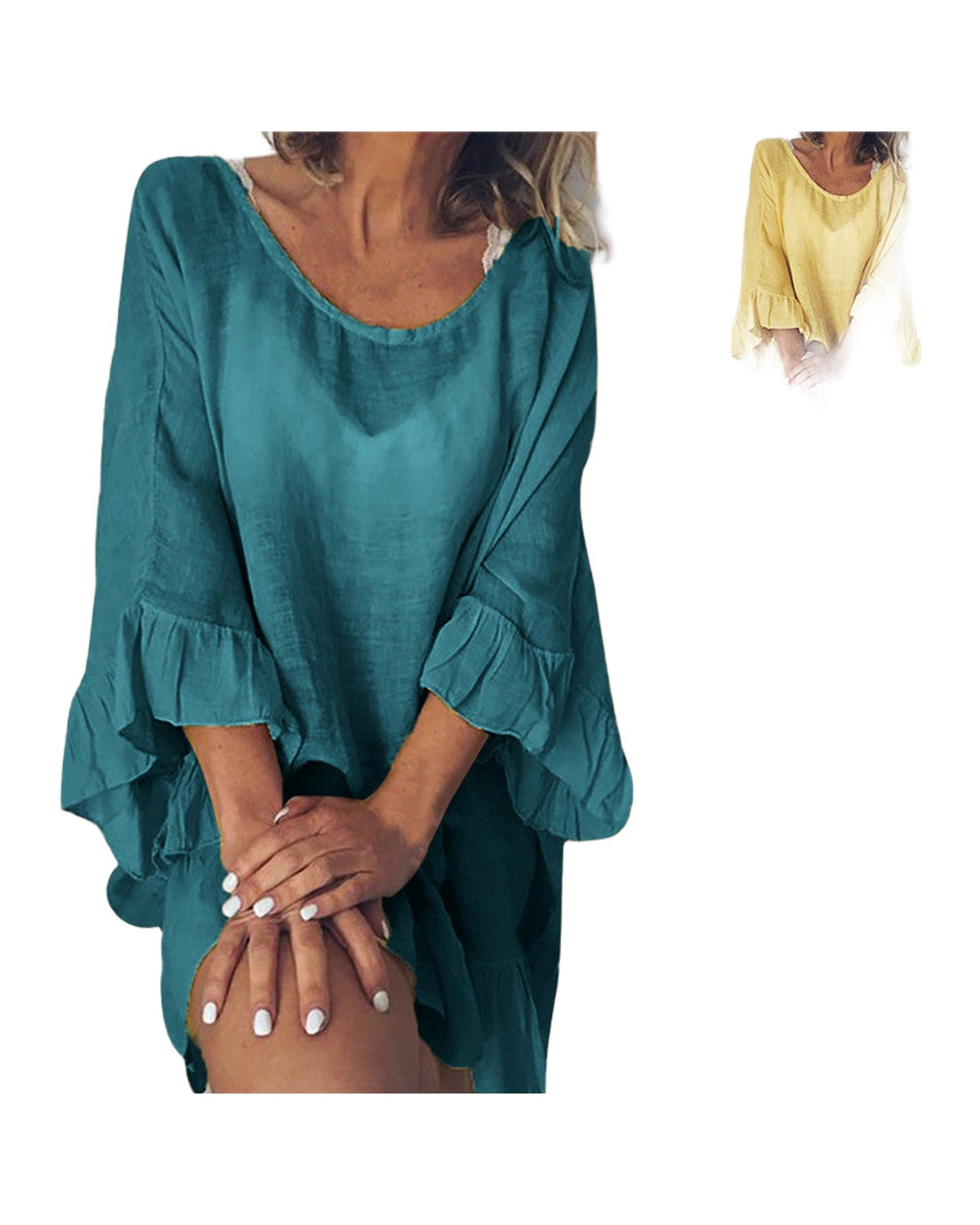 Blouse Cotton Linen Stitching Large Size Ruffle Dress photo 5