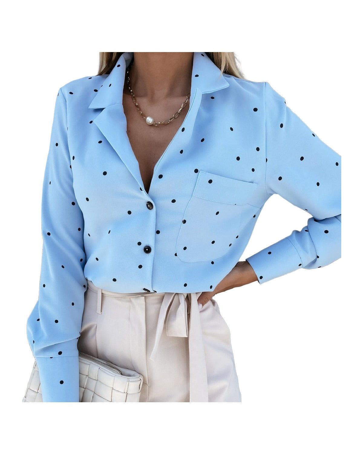 Slim Button Polka Dot Long Sleeve Pocket Shirt photo 4