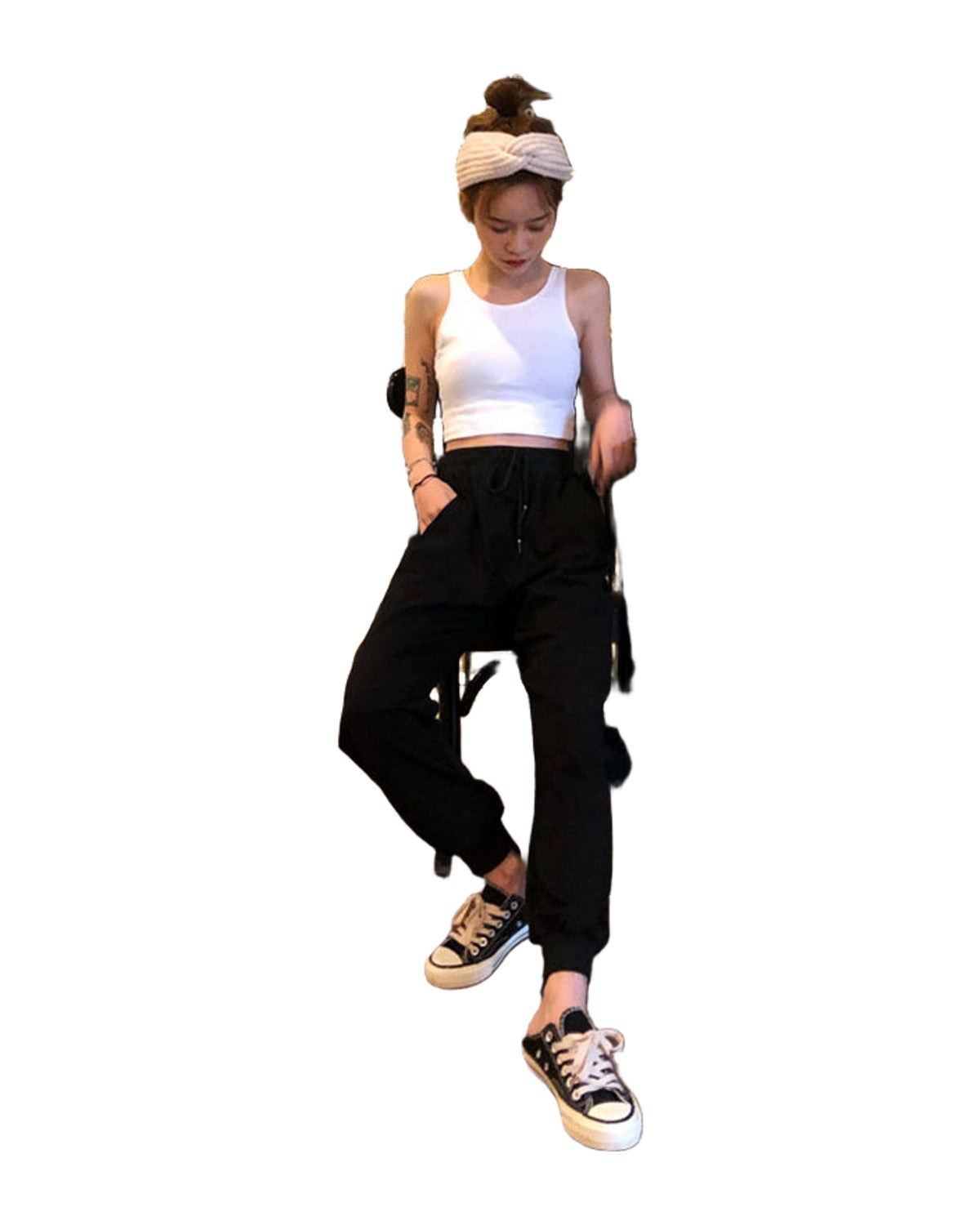 White Pants Loose Thin Waist Sports High Waist Casual Health photo 1