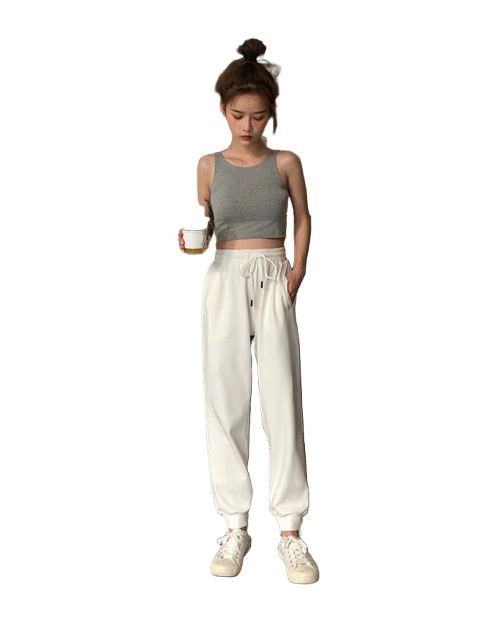White Pants Loose Thin Waist Sports High Waist Casual Health photo 4