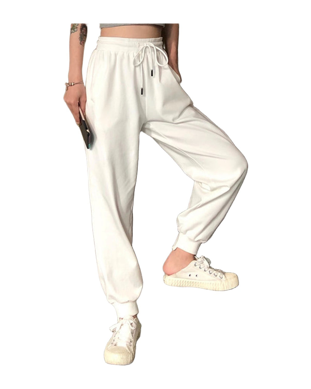 White Pants Loose Thin Waist Sports High Waist Casual Health photo 5