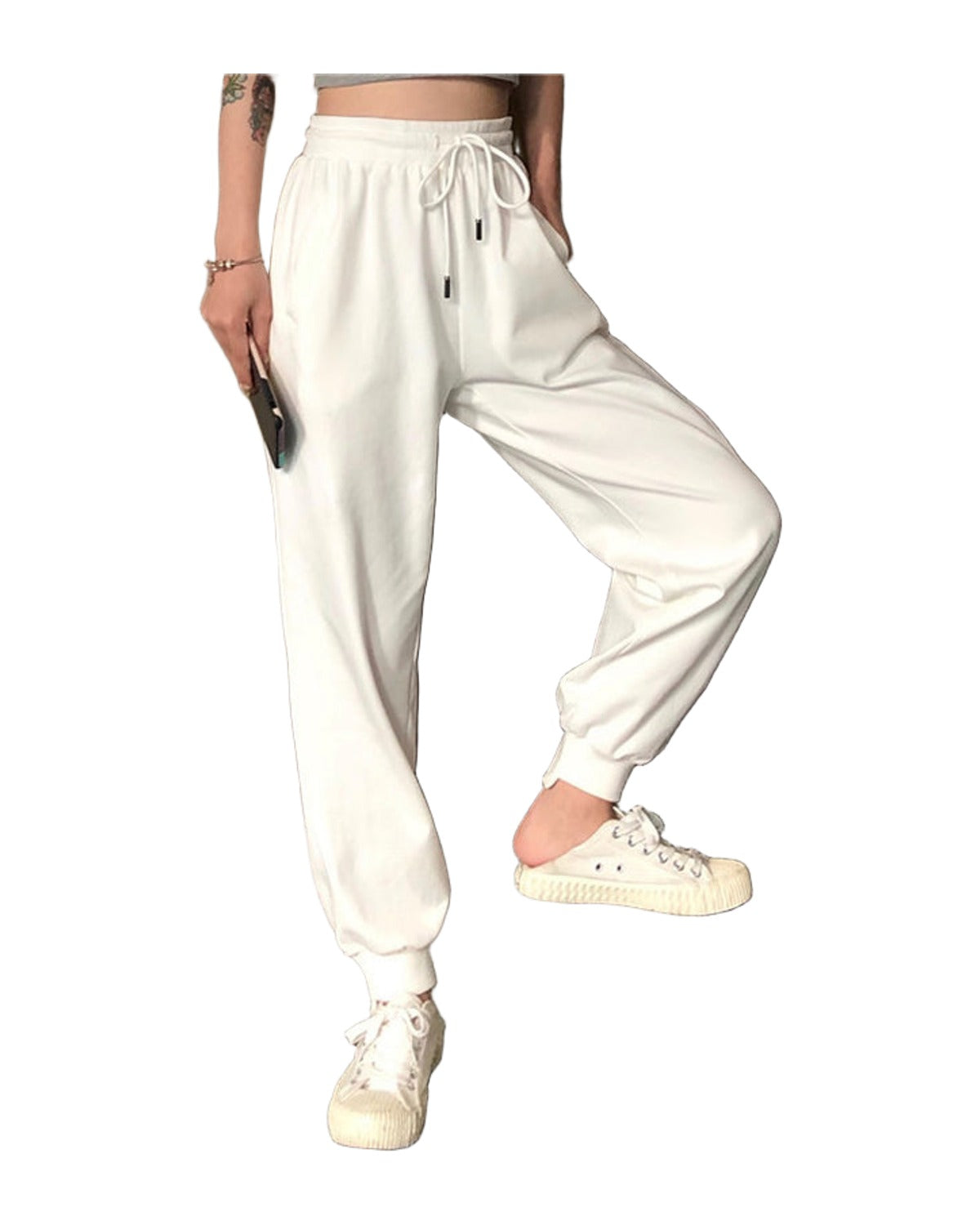 White Pants Loose Thin Waist Sports High Waist Casual Health photo 5