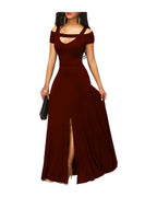 Solid Color V-neck Strapless Split Slim Fit Party Dress photo 1
