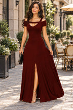 Solid Color V-neck Strapless Split Slim Fit Party Dress styled on a model