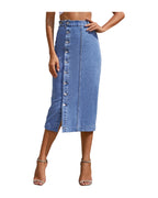Button Irregular Slit Denim High Waist Skirt photo 9