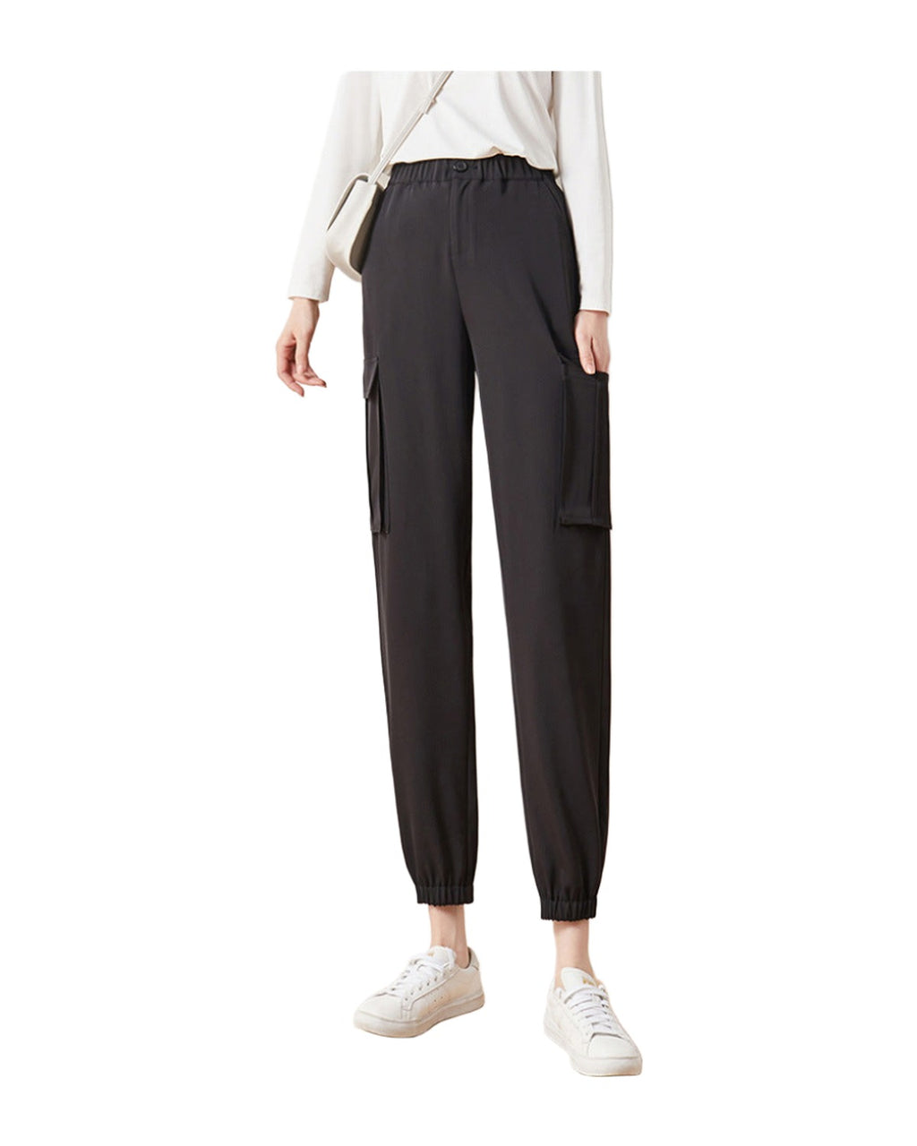 Cargo Pants Elastic High Waist Cropped Trousers Casual photo 1
