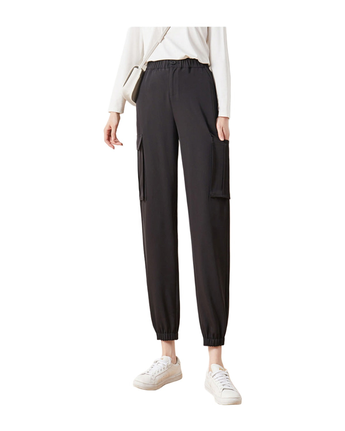 Cargo Pants Elastic High Waist Cropped Trousers Casual photo 1