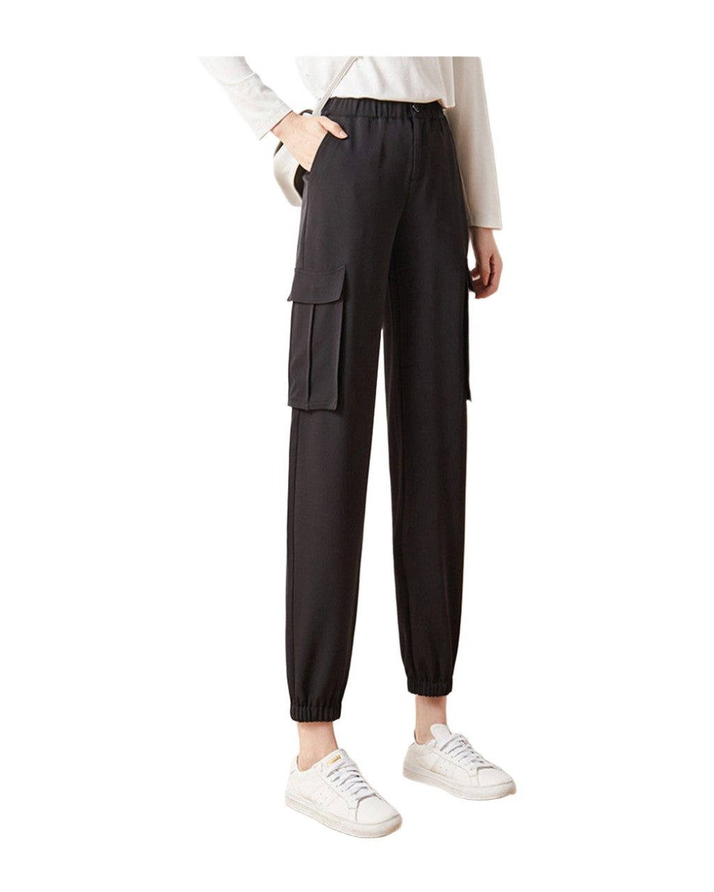 Cargo Pants Elastic High Waist Cropped Trousers Casual photo 4