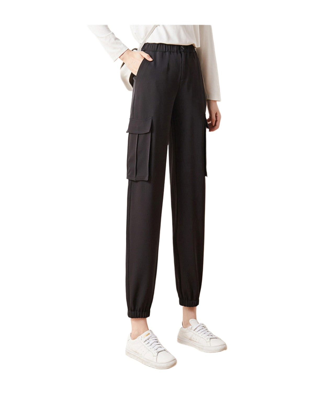 Cargo Pants Elastic High Waist Cropped Trousers Casual photo 4