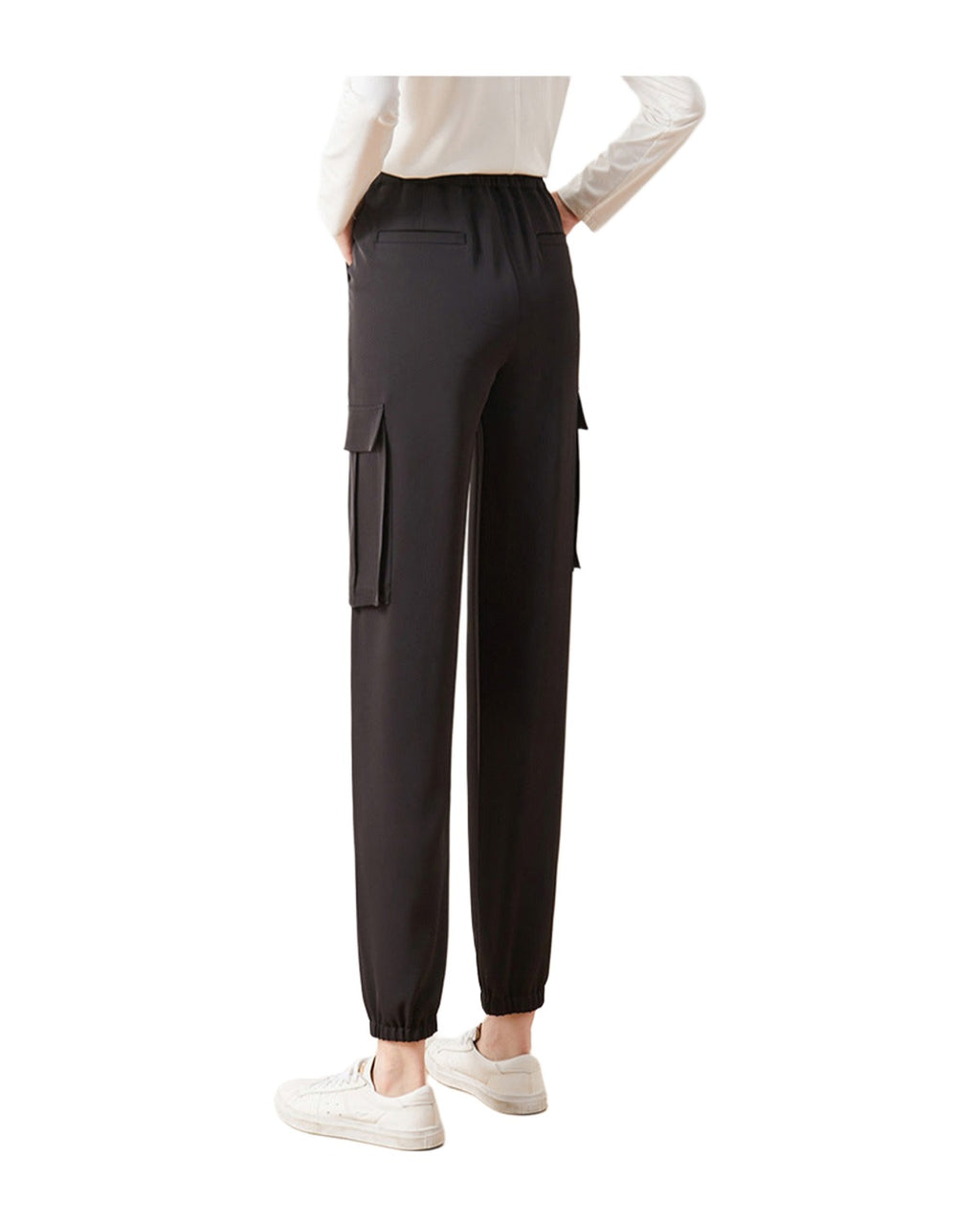 Cargo Pants Elastic High Waist Cropped Trousers Casual photo 5