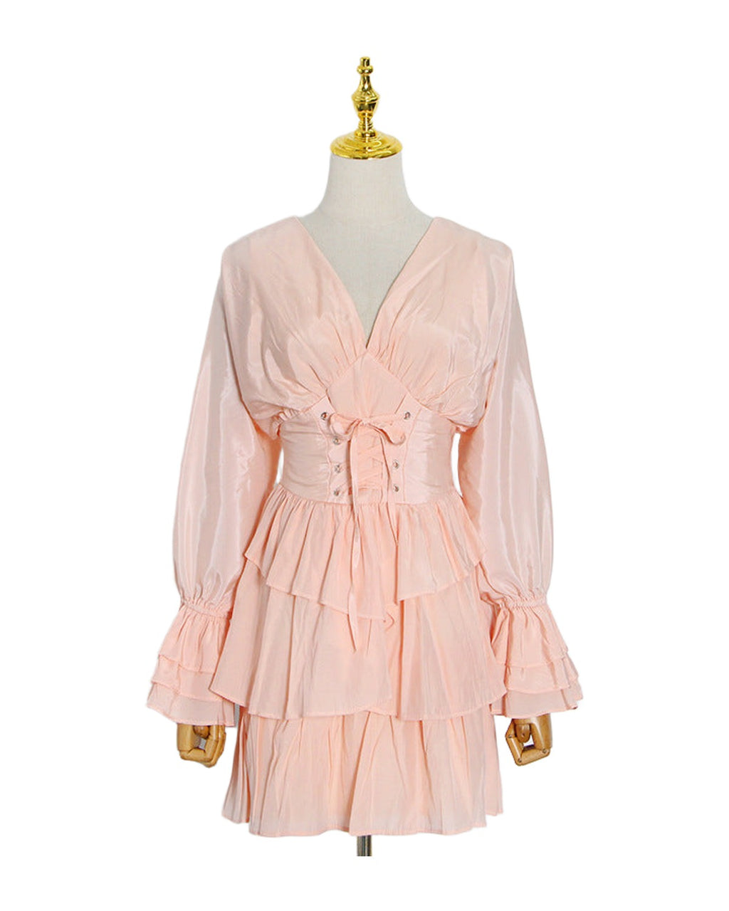 Deep V-neck Solid Color Waist Slimming Dress photo 2