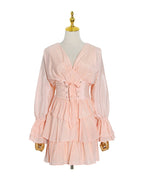 Deep V-neck Solid Color Waist Slimming Dress photo 2