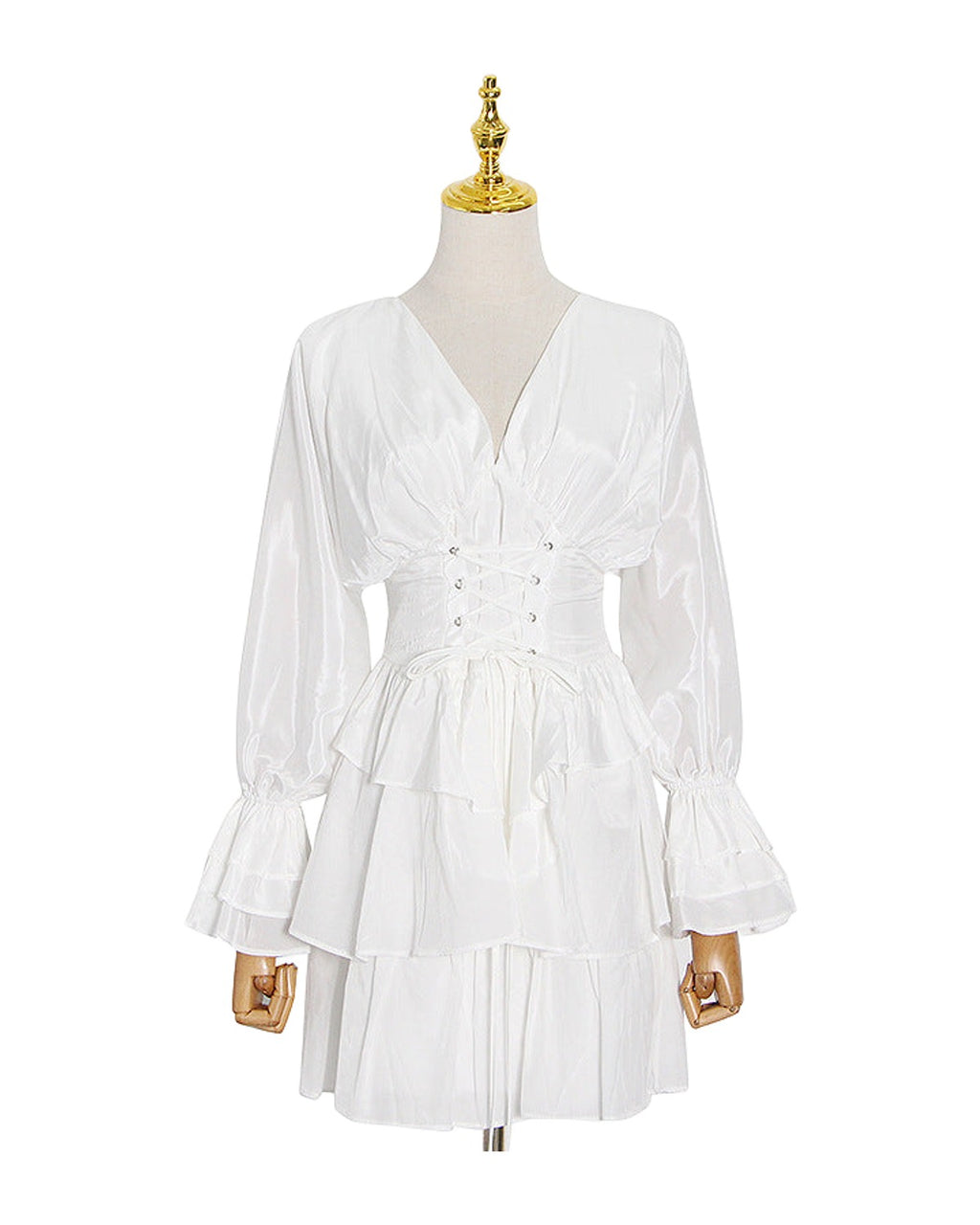 Deep V-neck Solid Color Waist Slimming Dress photo 3